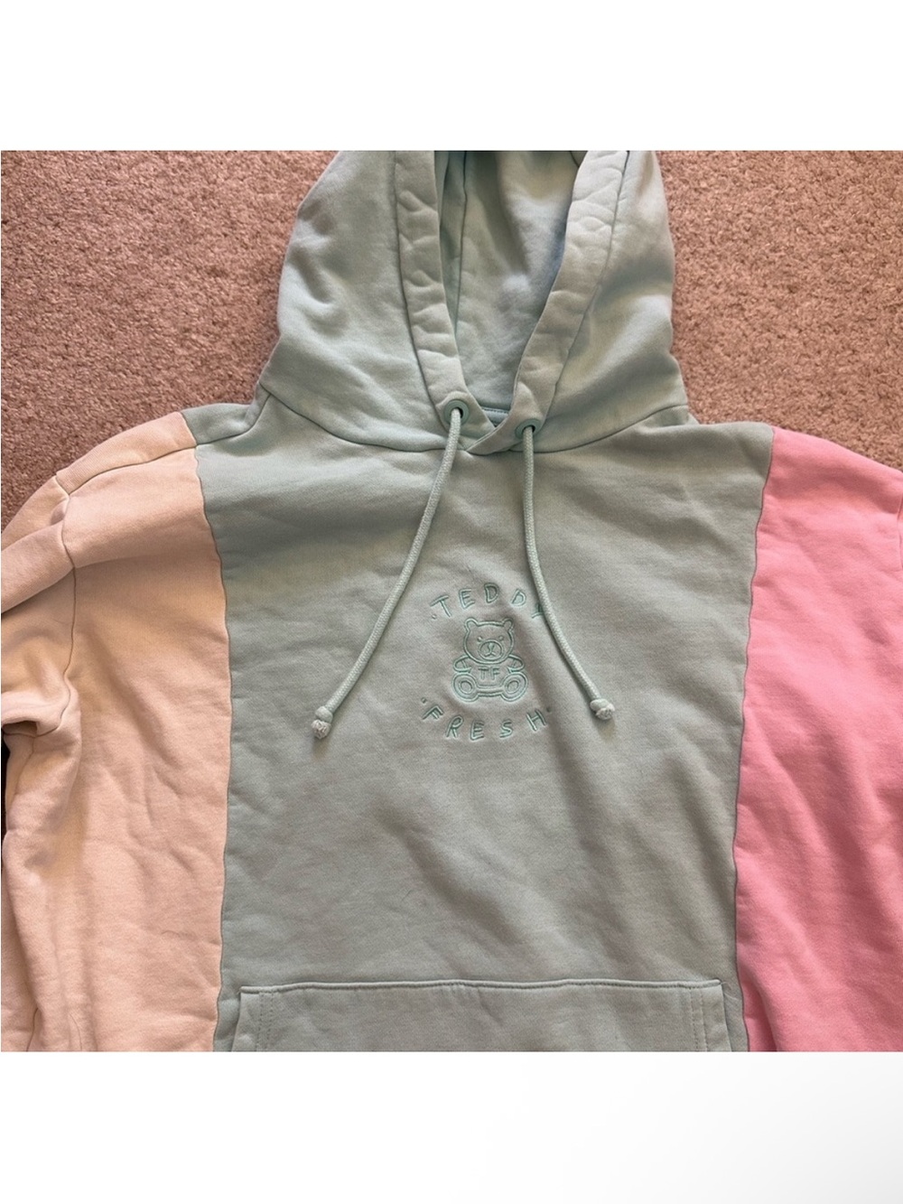 Teddy Fresh Pastel Colorblock Hoodie — Mint, Pink & Cream